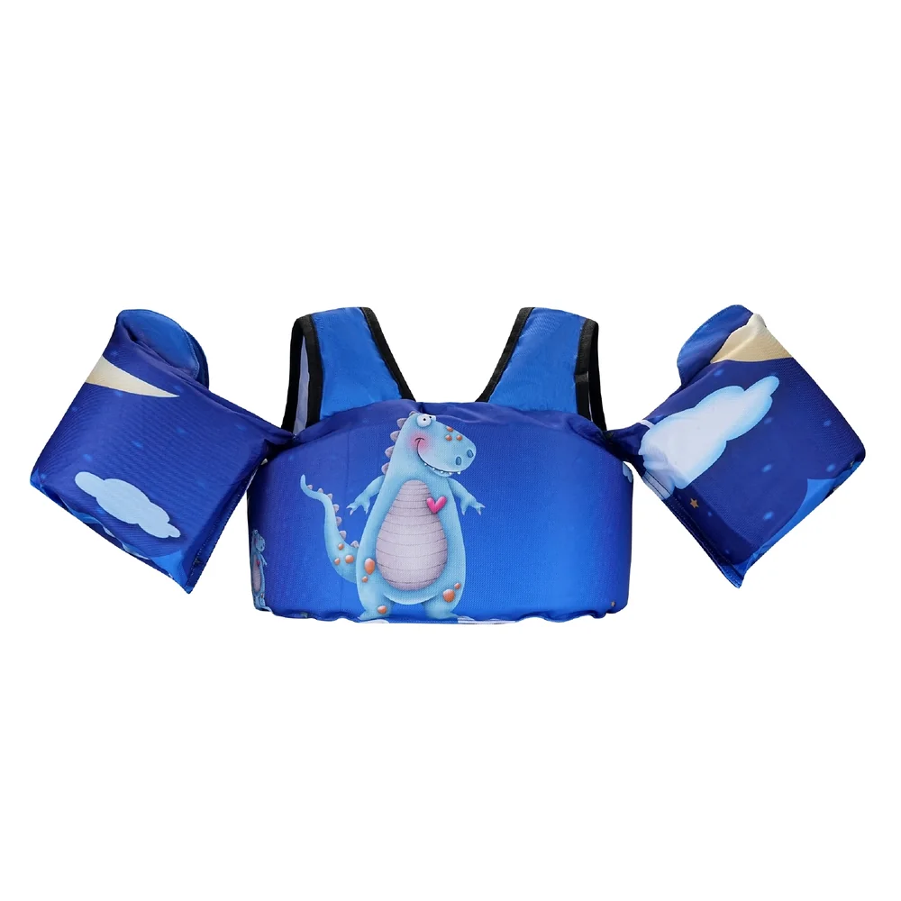 Kids swim vest manufacturer shoulder-strap toddler vest in blue dinosaur print