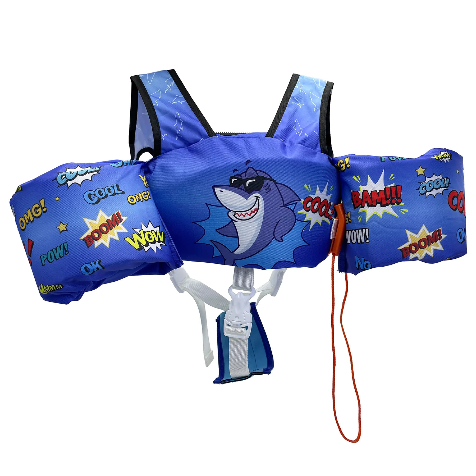 Toddler swim vest with crotch straps blue shark back