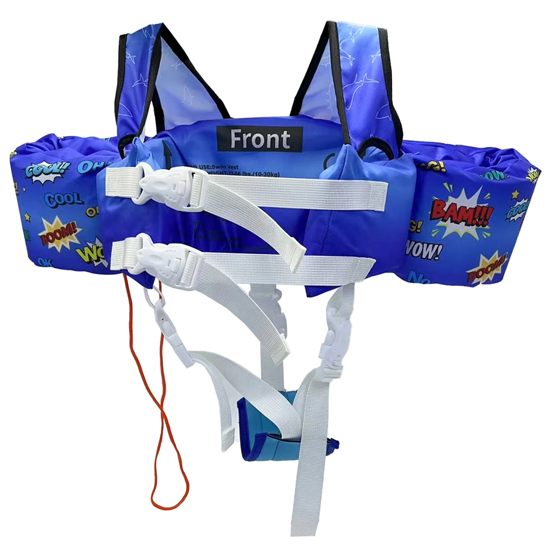 Toddler swim vest with crotch straps blue shark front