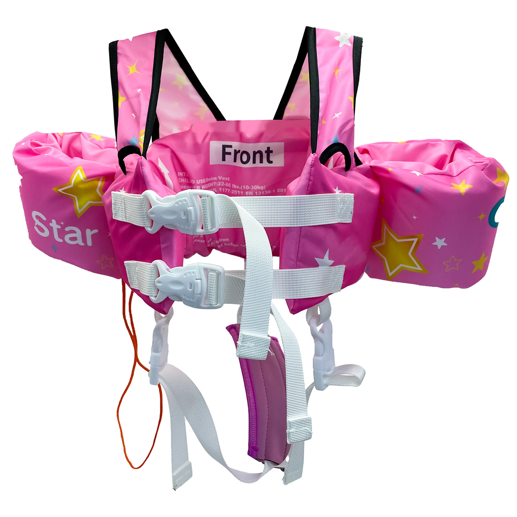 Toddler swim vest with crotch straps pink monkey front