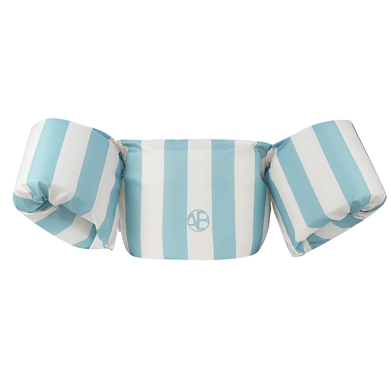 Toddler swim vest without shoulder straps blue stripe front