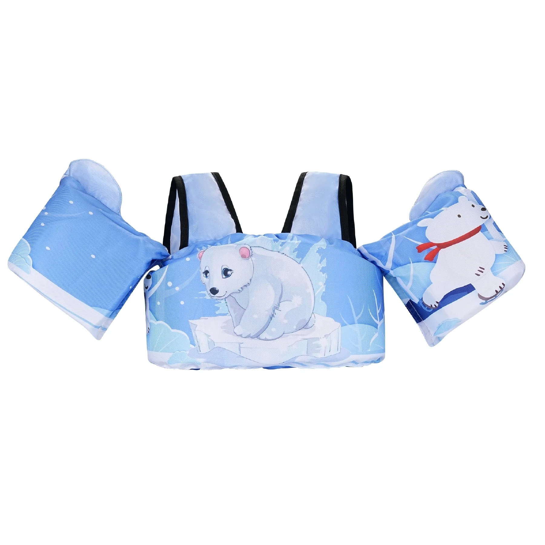 Toddler swim vest with shoulder straps light blue bear front
