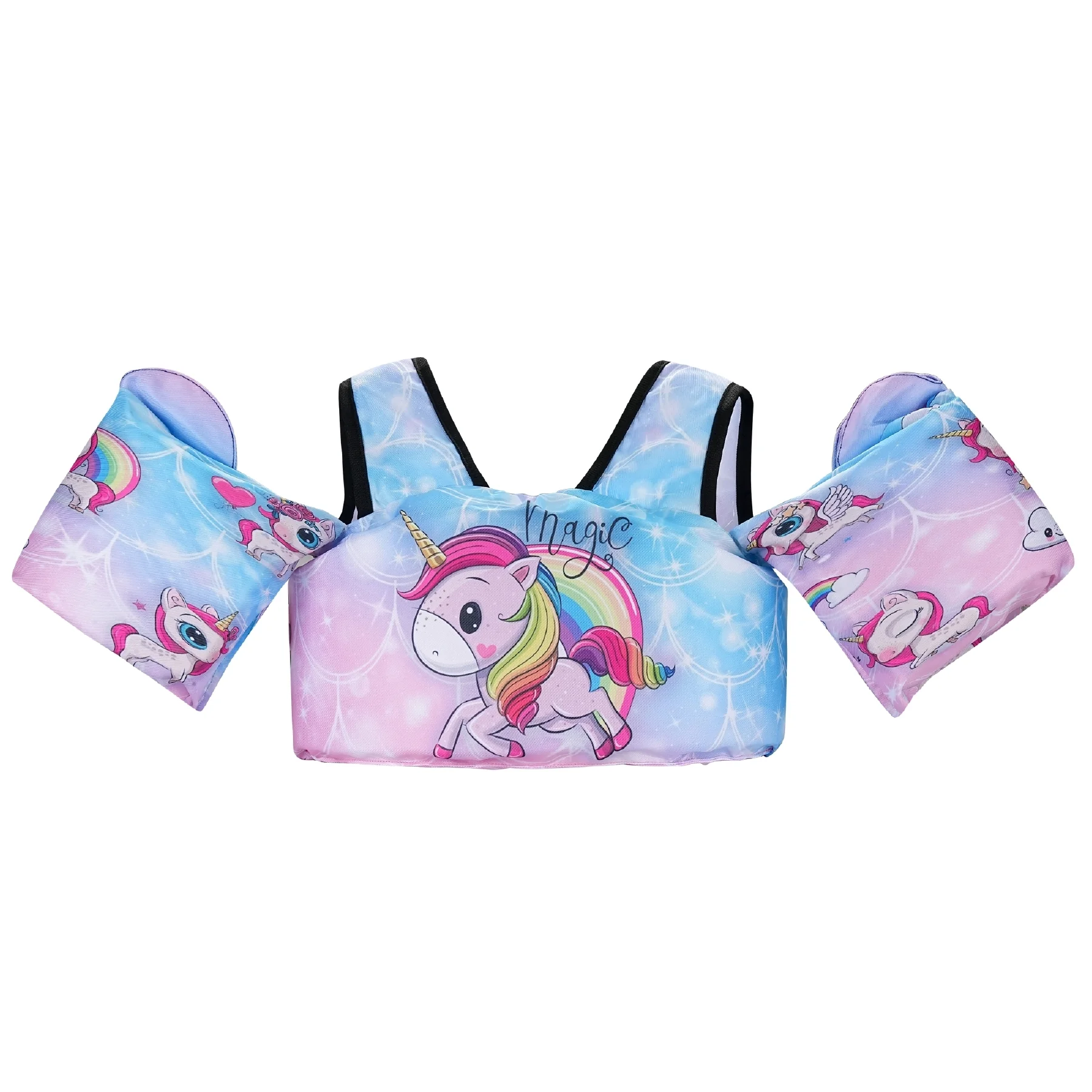 Toddler swim vest with shoulder straps pink unicorn front