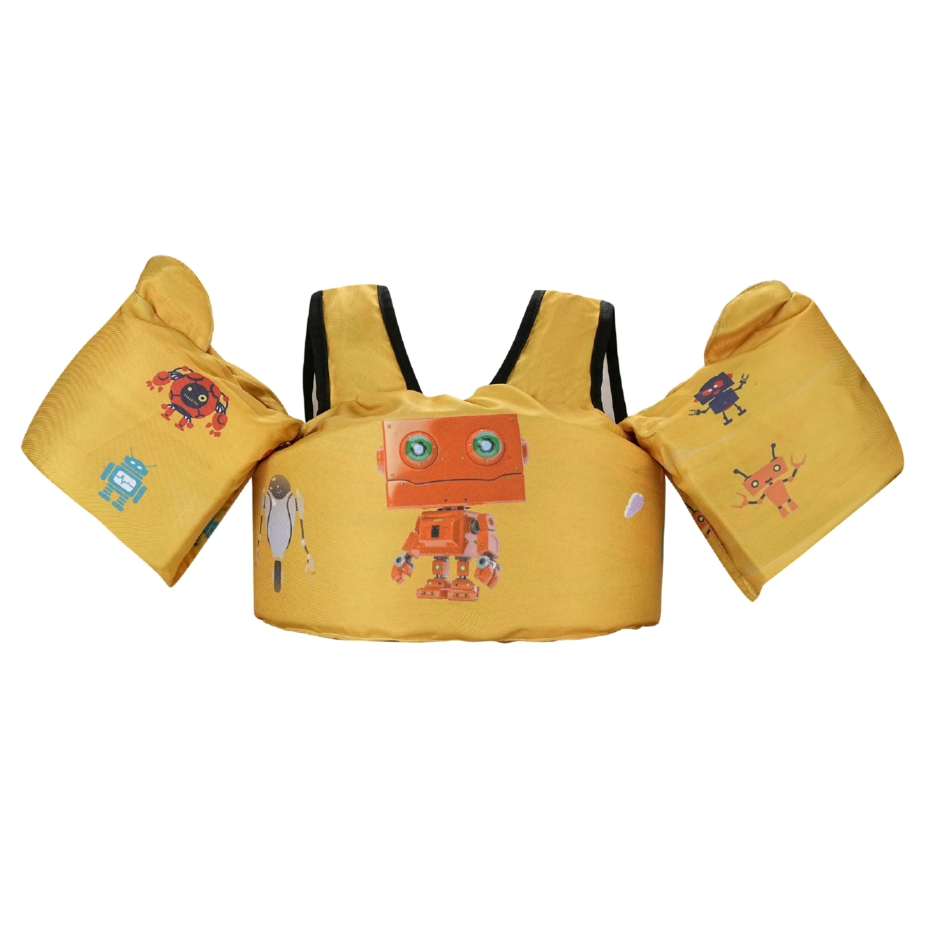 Toddler swim vest with shoulder straps yellow robot front